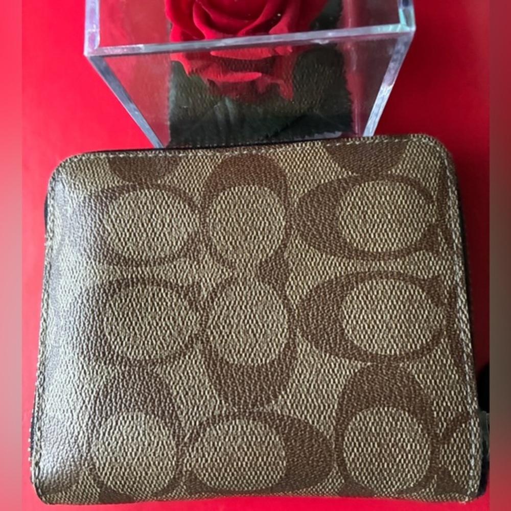 Coach Signature Canvas Small Zip Wallet in Brown/Tan